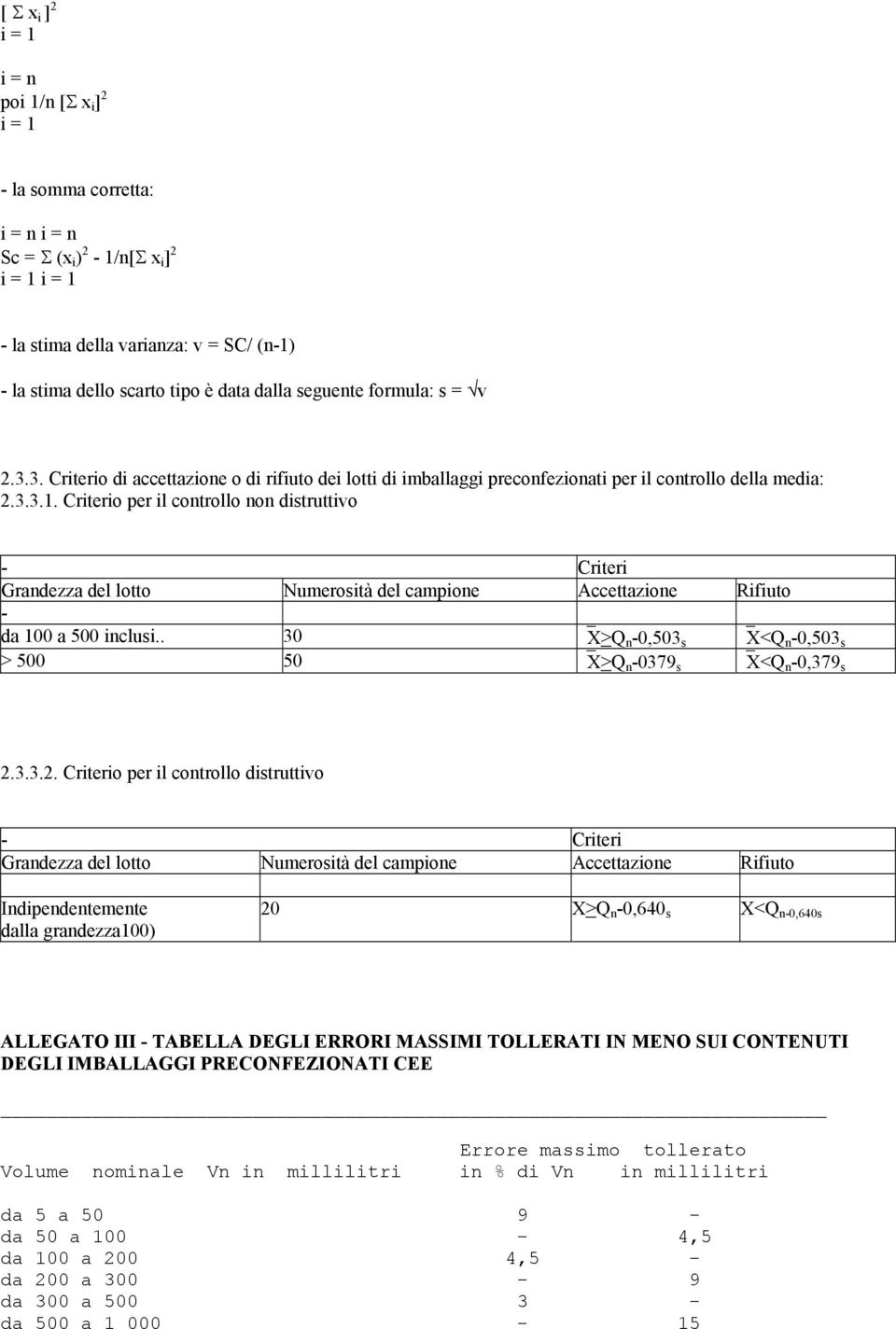 Criterio per il controllo non distruttivo Criteri Grandezza del lotto Numerosità del campione Accettazione Rifiuto da 100 a 500 inclusi.