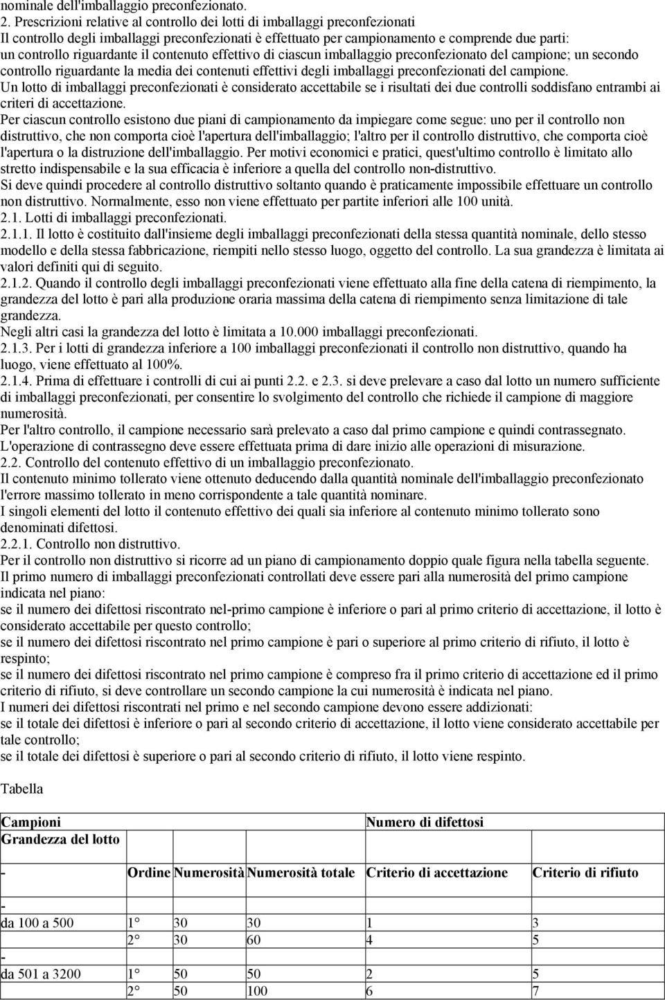 il contenuto effettivo di ciascun imballaggio preconfezionato del campione; un secondo controllo riguardante la media dei contenuti effettivi degli imballaggi preconfezionati del campione.