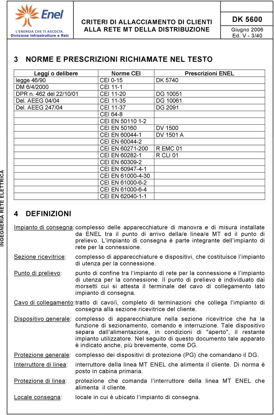 AEEG 247/04 CEI 11-37 DG 2091 CEI 64-8 CEI EN 50110 1-2 CEI EN 50160 DV 1500 CEI EN 60044-1 DV 1501 A CEI EN 60044-2 CEI EN 60271-200 R EMC 01 CEI EN 60282-1 R CLI 01 CEI EN 60309-2 CEI EN 60947-4-1