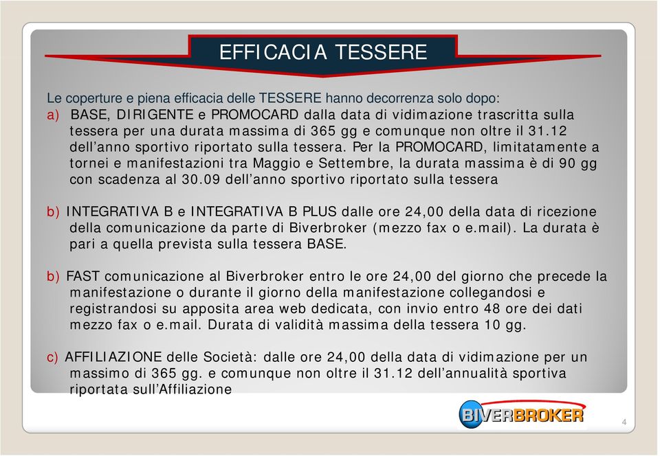 Per la PROMOCARD, limitatamente a tornei e manifestazioni tra Maggio e Settembre, la durata massima è di 90 gg con scadenza al 30.