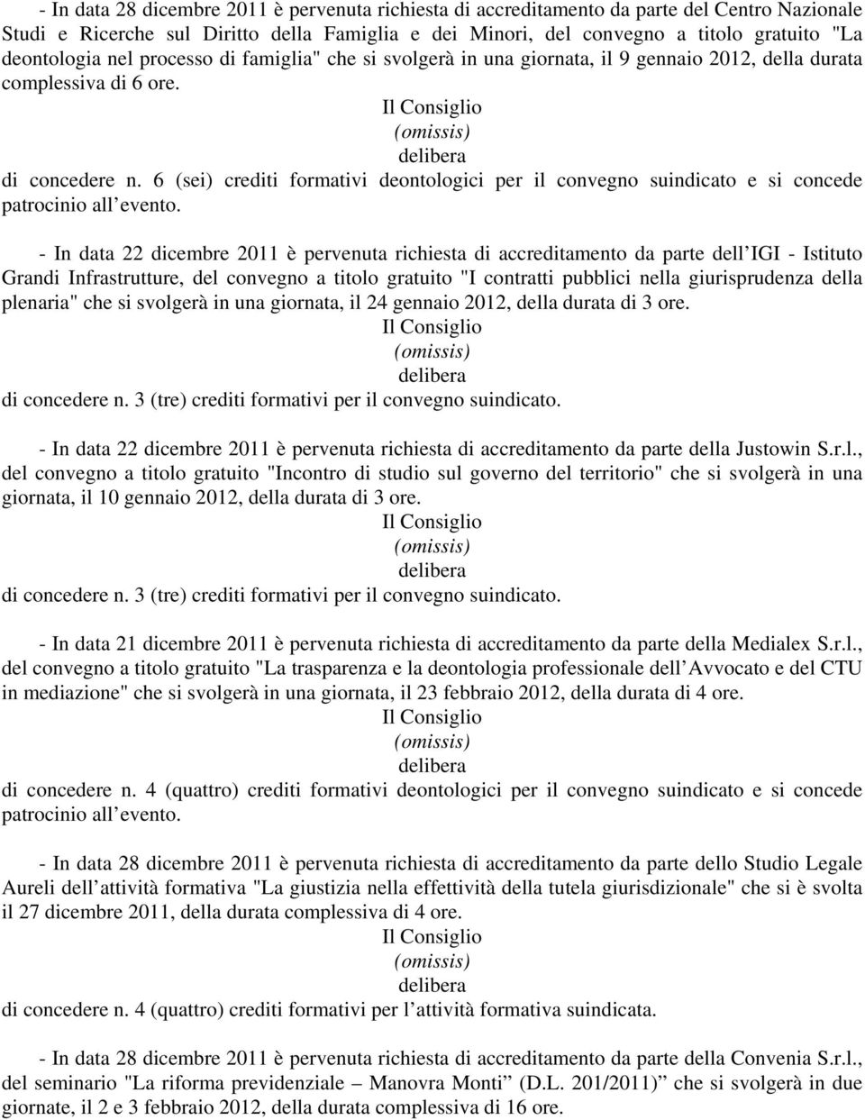 6 (sei) crediti formativi deontologici per il convegno suindicato e si concede patrocinio all evento.