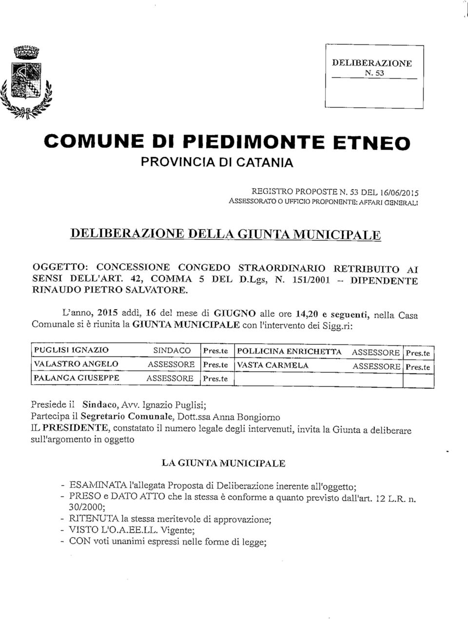 Lgs, N. 151/2001 - DIPENDENTE RINAUDO PIETRO SALVATORE.