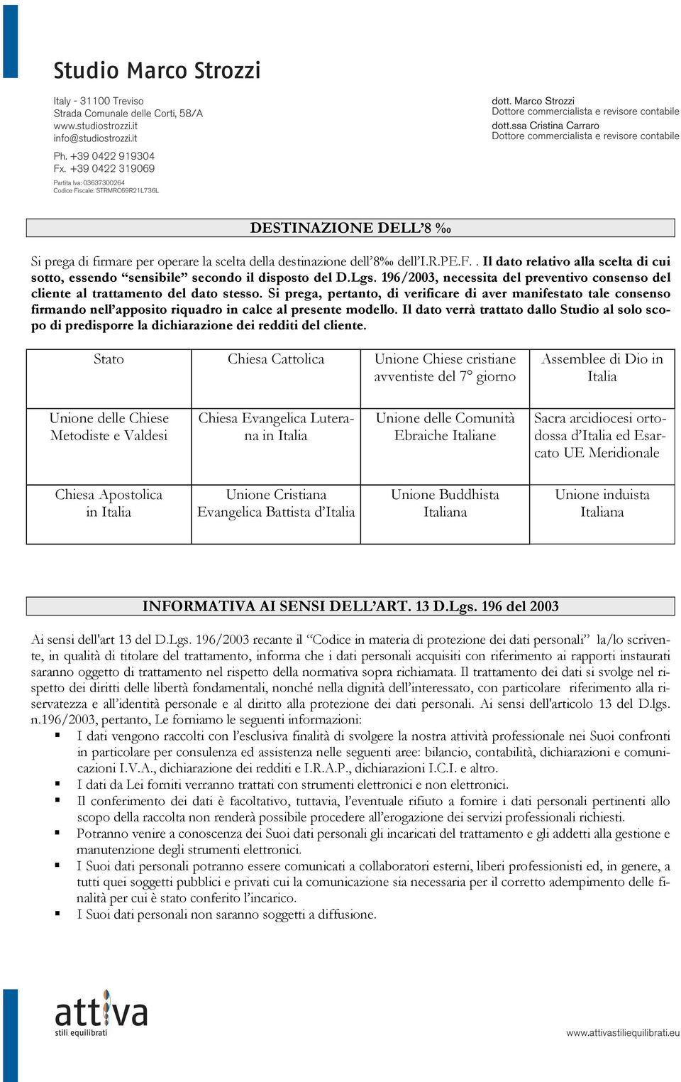 Si prega, pertanto, di verificare di aver manifestato tale consenso firmando nell apposito riquadro in calce al presente modello.