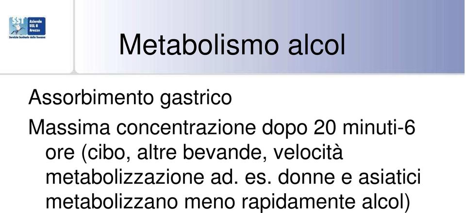 bevande, velocità metabolizzazione ad. es.