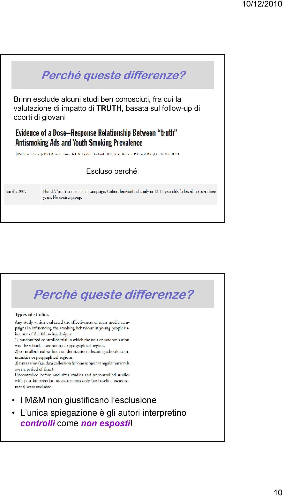 di TRUTH, basata sul follow-up di coorti di giovani Escluso perché:  I M&M