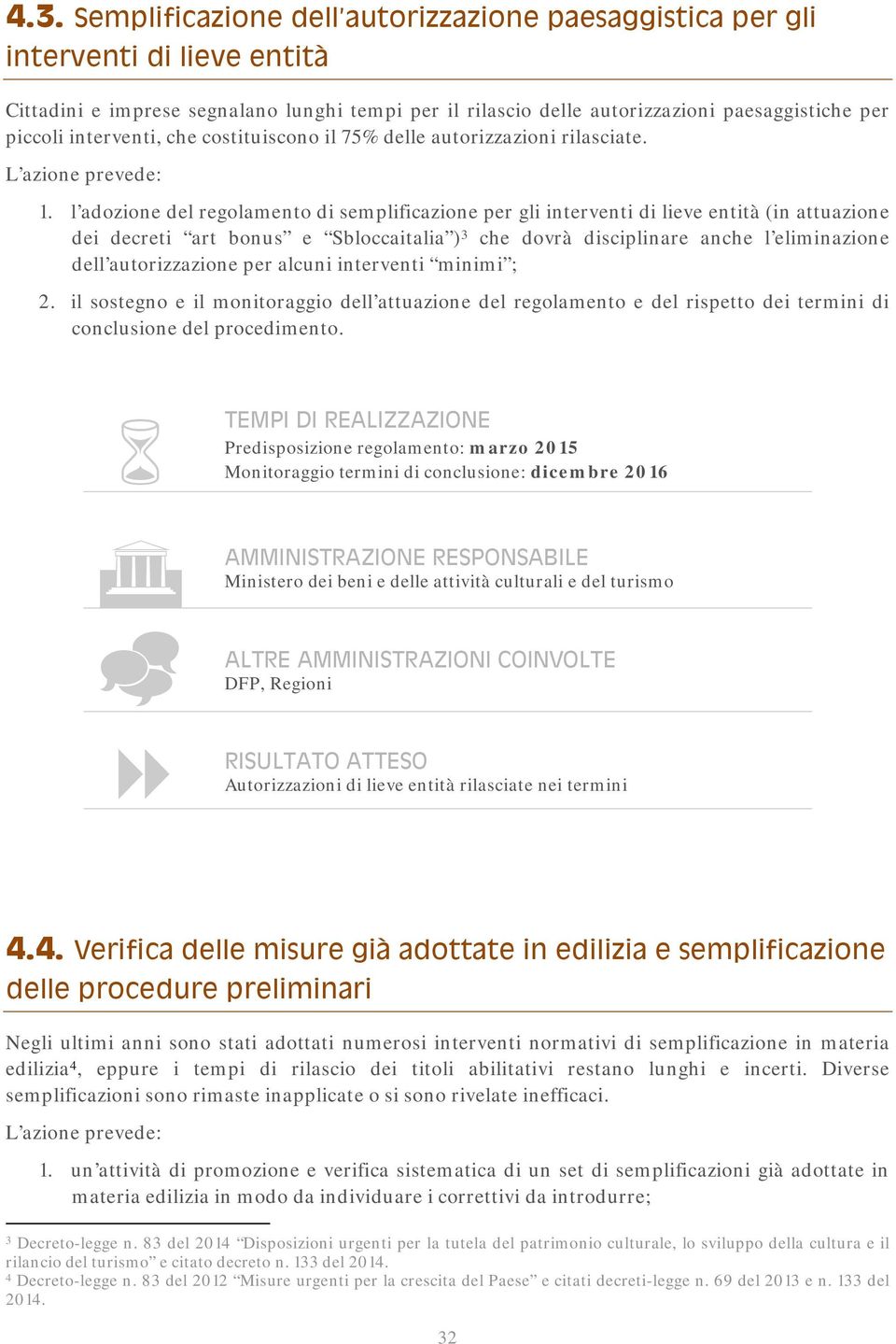 l adozione del regolamento di semplificazione per gli interventi di lieve entità (in attuazione dei decreti art bonus e Sbloccaitalia ) 3 che dovrà disciplinare anche l eliminazione dell