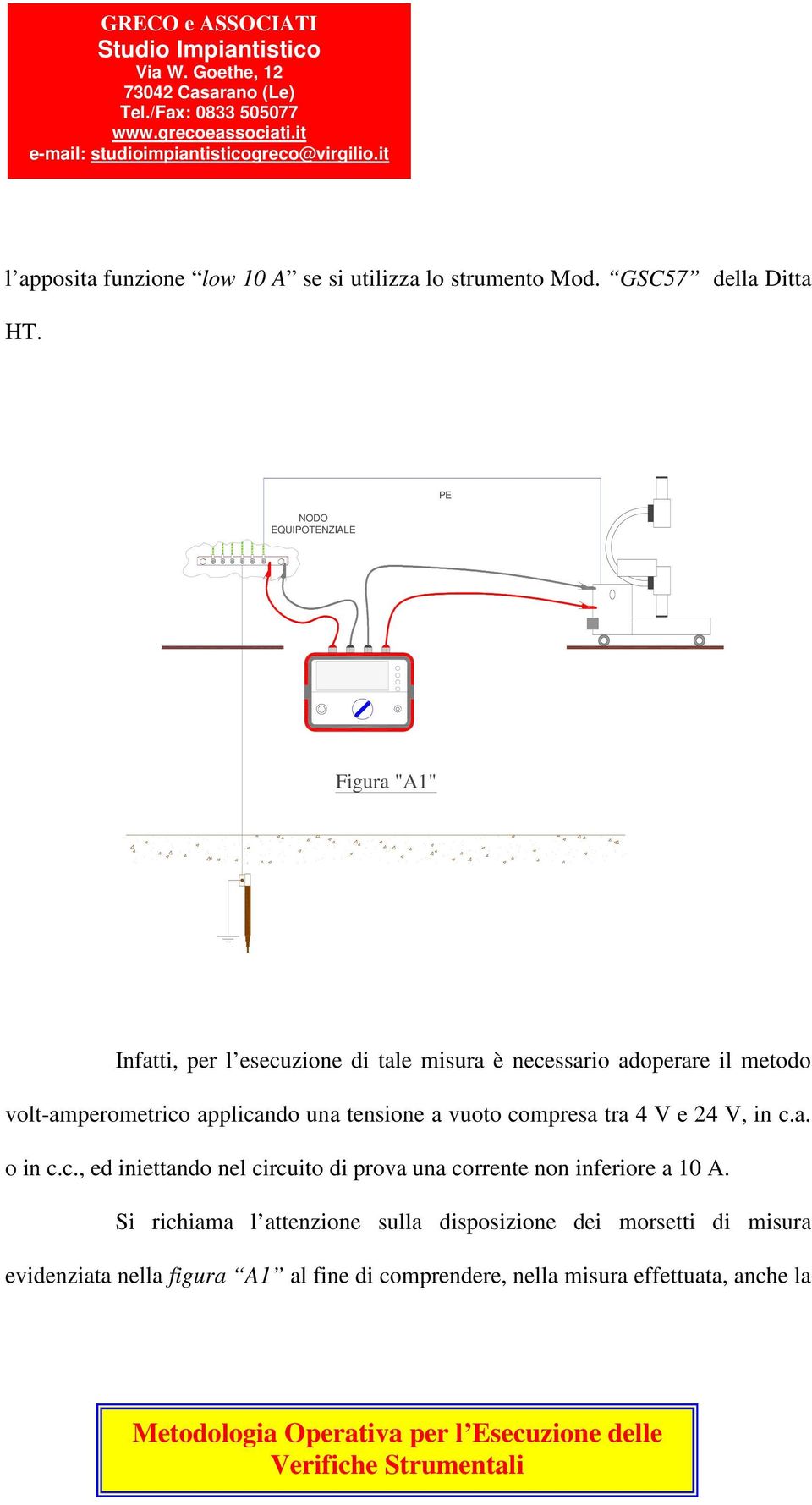 applicando una tensione a vuoto compresa tra 4 V e 24 V, in c.a. o in c.c., ed iniettando nel circuito di prova una corrente non inferiore a 10 A.