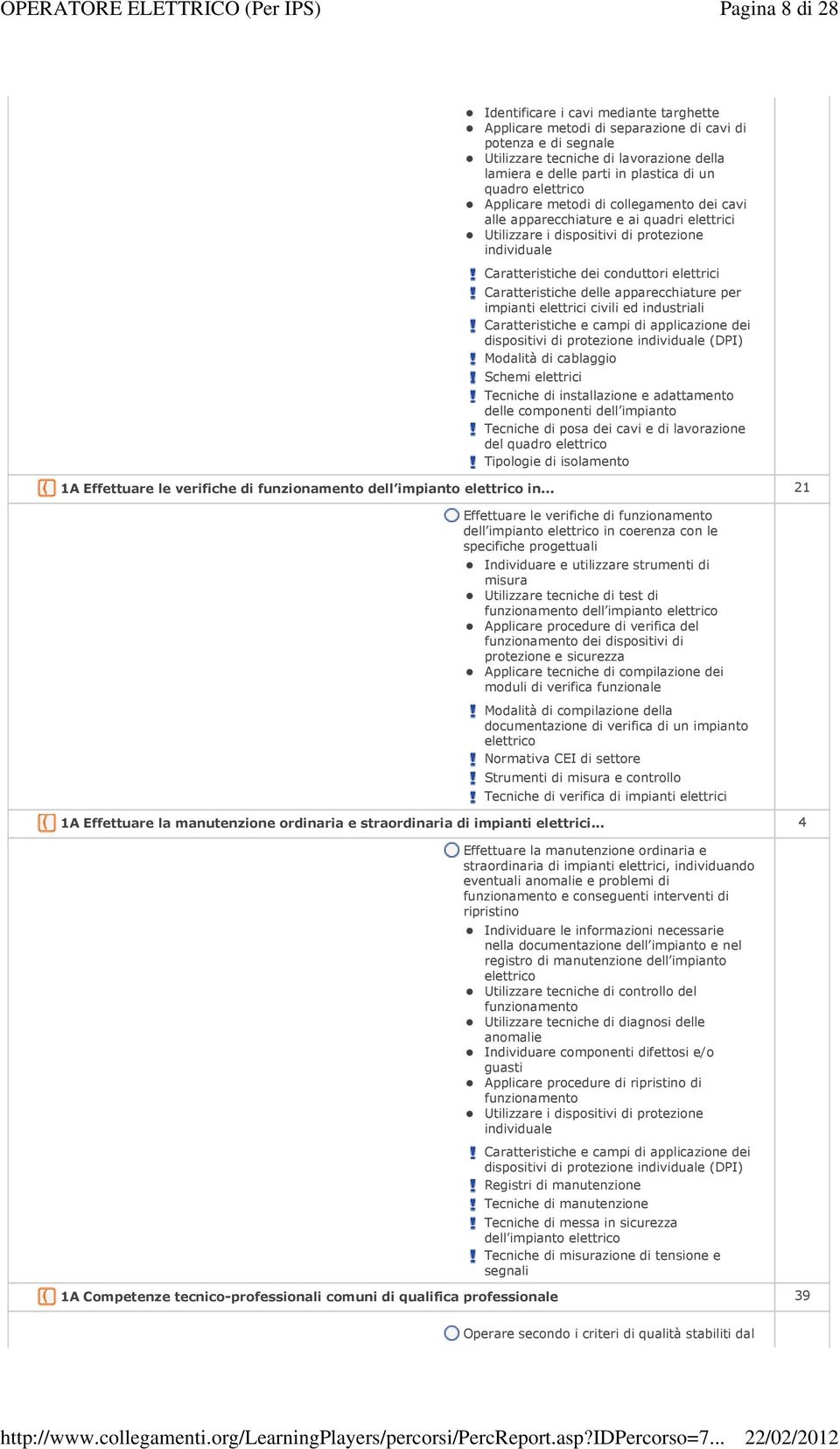 Caratteristiche delle apparecchiature per impianti elettrici civili ed industriali Caratteristiche e campi di applicazione dei dispositivi di protezione individuale (DPI) Modalità di cablaggio Schemi