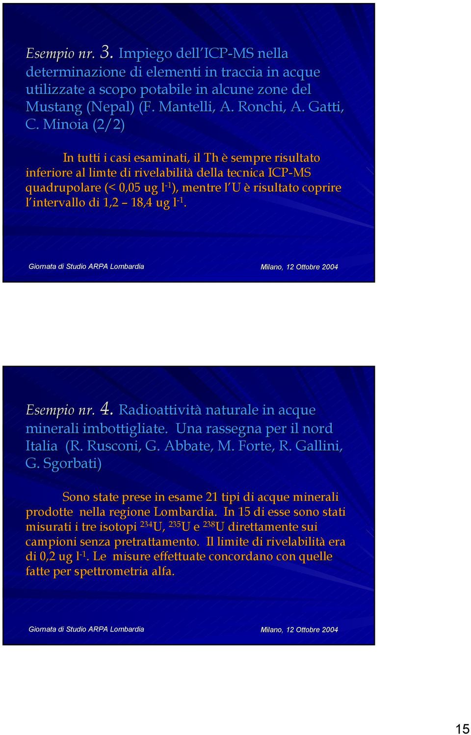 di 1,2 18,4 ug l - 1. Esempio nr. 4. Radioattività naturale in acque minerali imbottigliate. Una rassegna per il nord Italia (R. Rusconi, G. Abbate,, M. Forte, R. Gallini, G.