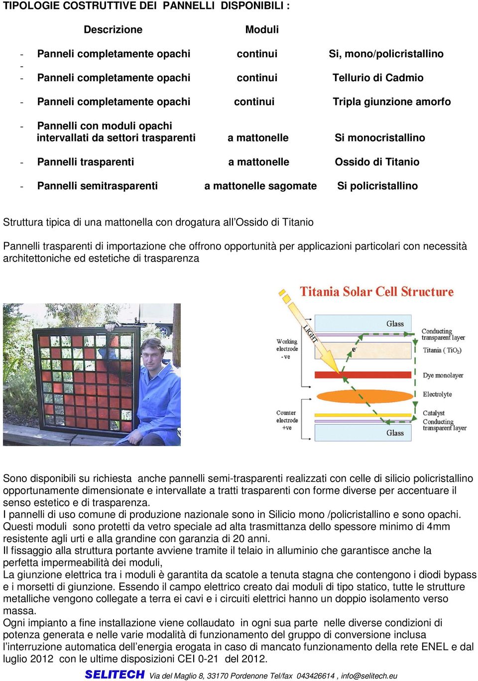 Ossido di Titanio - Pannelli semitrasparenti a mattonelle sagomate Si policristallino Struttura tipica di una mattonella con drogatura all Ossido di Titanio Pannelli trasparenti di importazione che