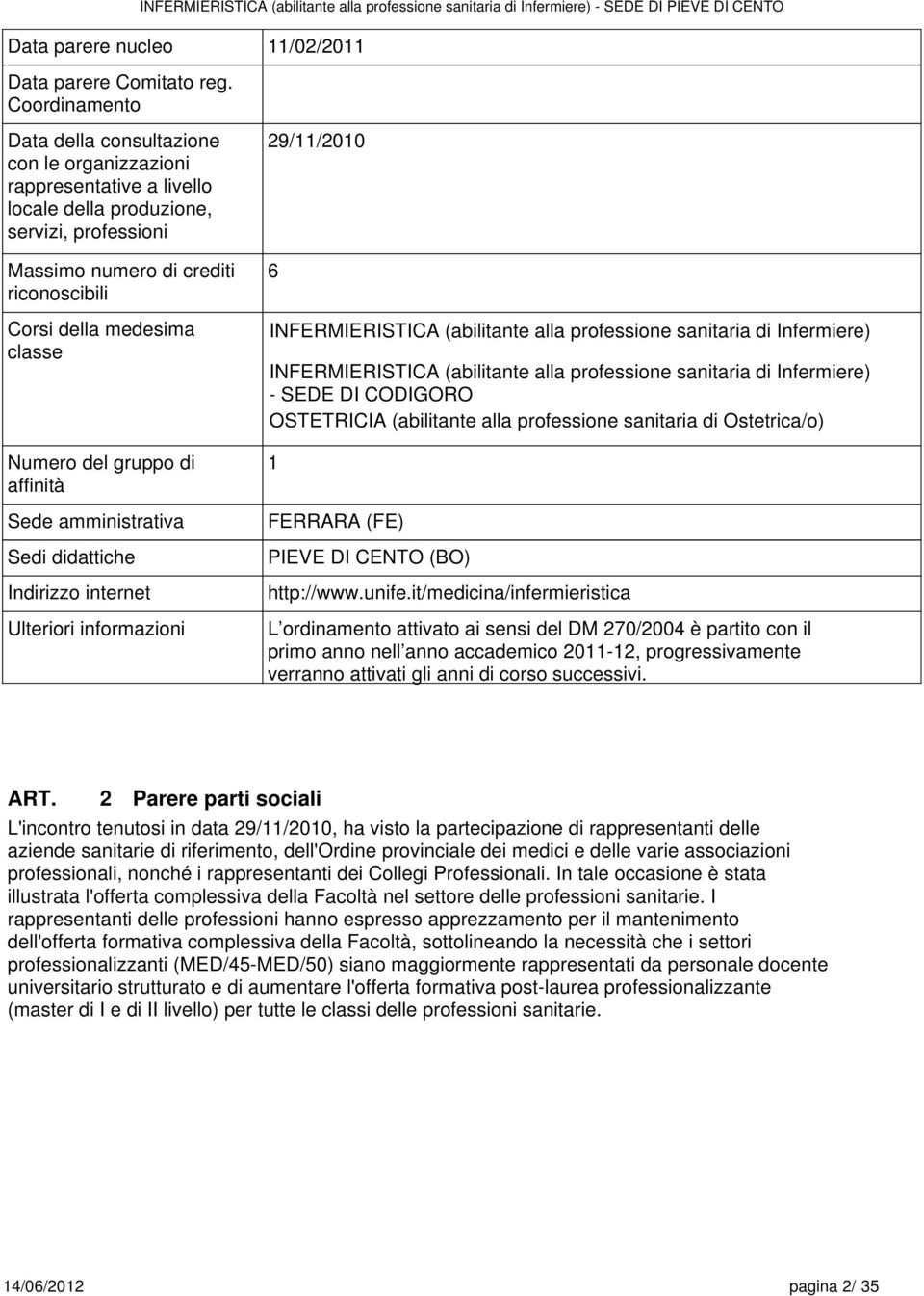 di affinità Sd amministrativa Sdi didattich Indirizzo intrnt Ultriori informazioni 29//200 6 INFERMIERISTICA (abilitant alla profssion sanitaria di Infrmir) INFERMIERISTICA (abilitant alla profssion