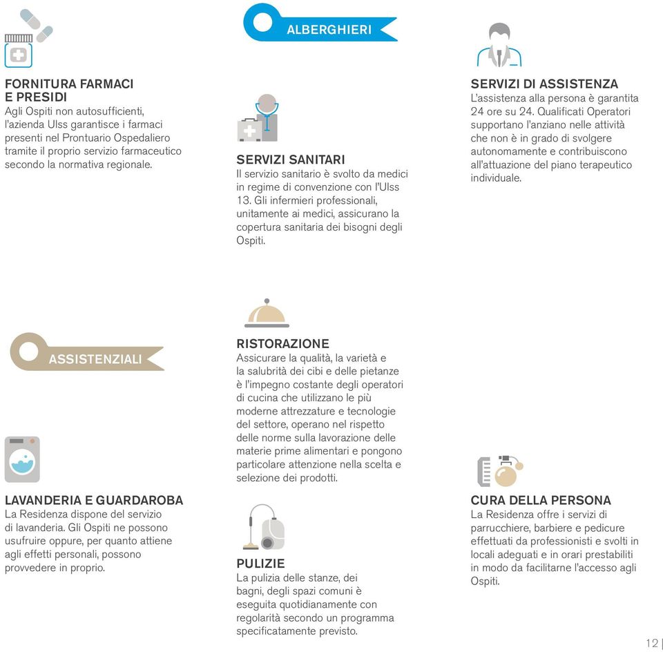 Gli infermieri professionali, unitamente ai medici, assicurano la copertura sanitaria dei bisogni degli Ospiti. SERVIZI DI ASSISTENZA L assistenza alla persona è garantita 24 ore su 24.