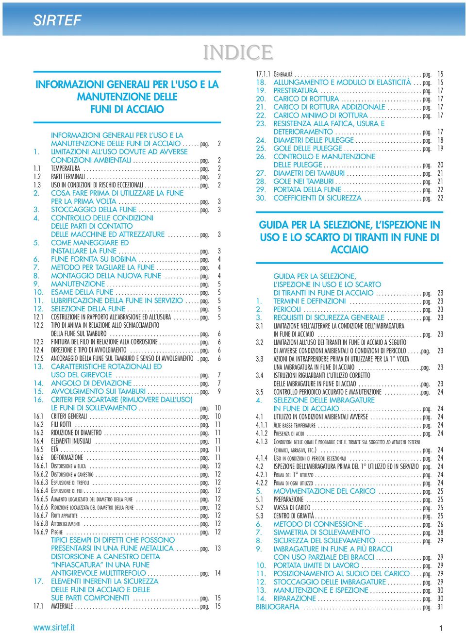 .................. pag. 2 2. COSA FARE PRIMA DI UTILIZZARE LA FUNE PER LA PRIMA VOLTA............................ pag. 3 3. STOCCAGGIO DELLA FUNE..................... pag. 3 4.