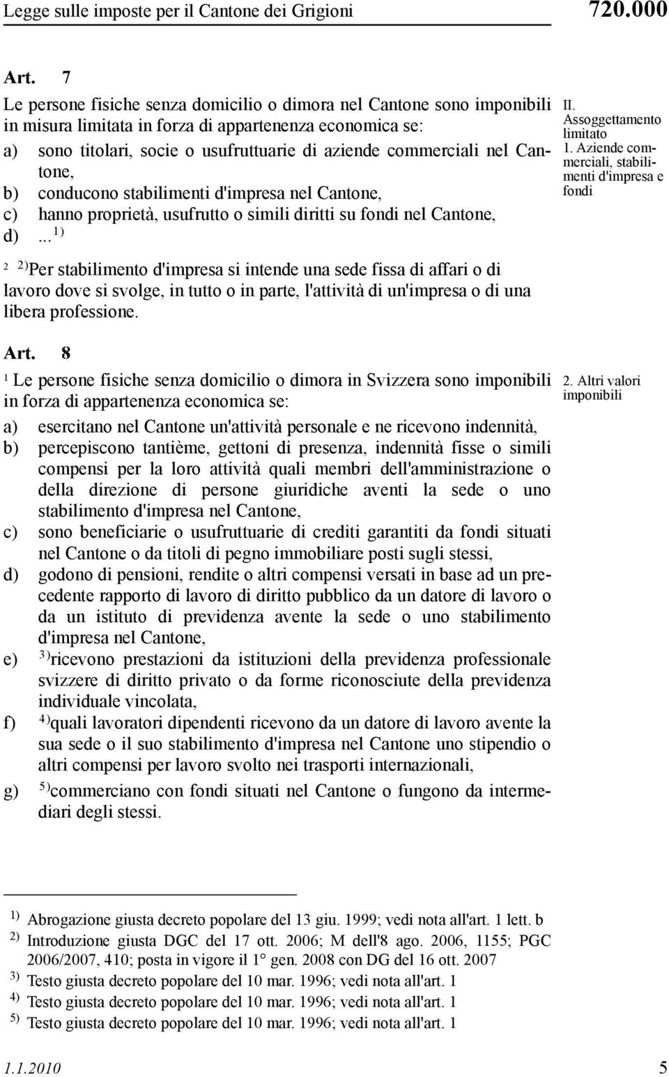 Cantone, b) conducono stabilimenti d'impresa nel Cantone, c) hanno proprietà, usufrutto o simili diritti su fondi nel Cantone, d).