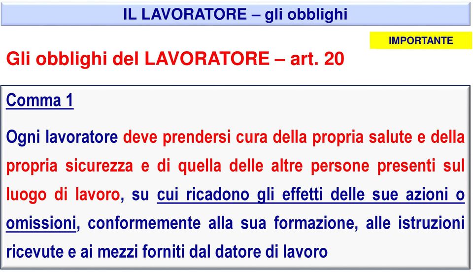 sicurezza e di quella delle altre persone presenti sul luogo di lavoro, su cui ricadono gli