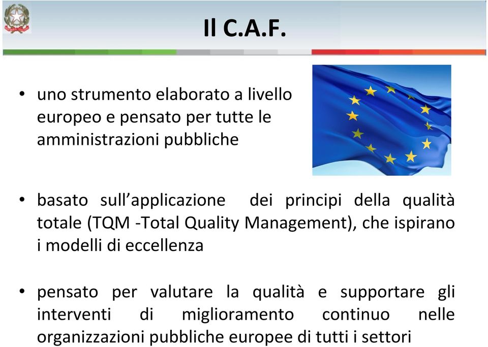 basato sull applicazione dei principi della qualità totale (TQM -Total Quality Management),