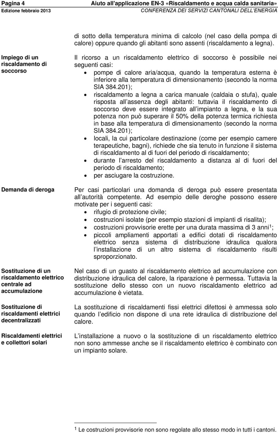 Impiego di un riscaldamento di soccorso Demanda di deroga Sostituzione di un riscaldamento elettrico centrale ad accumulazione Sostituzione di riscaldamenti elettrici decentralizzati Riscaldamenti