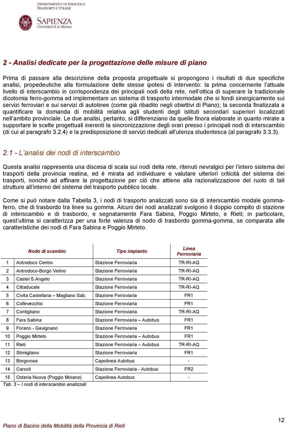 dicotomia ferro-gomma ed implementare un sistema di trasporto intermodale che si fondi sinergicamente sui servizi ferroviari e sui servizi di autolinee (come già ribadito negli obiettivi di Piano);