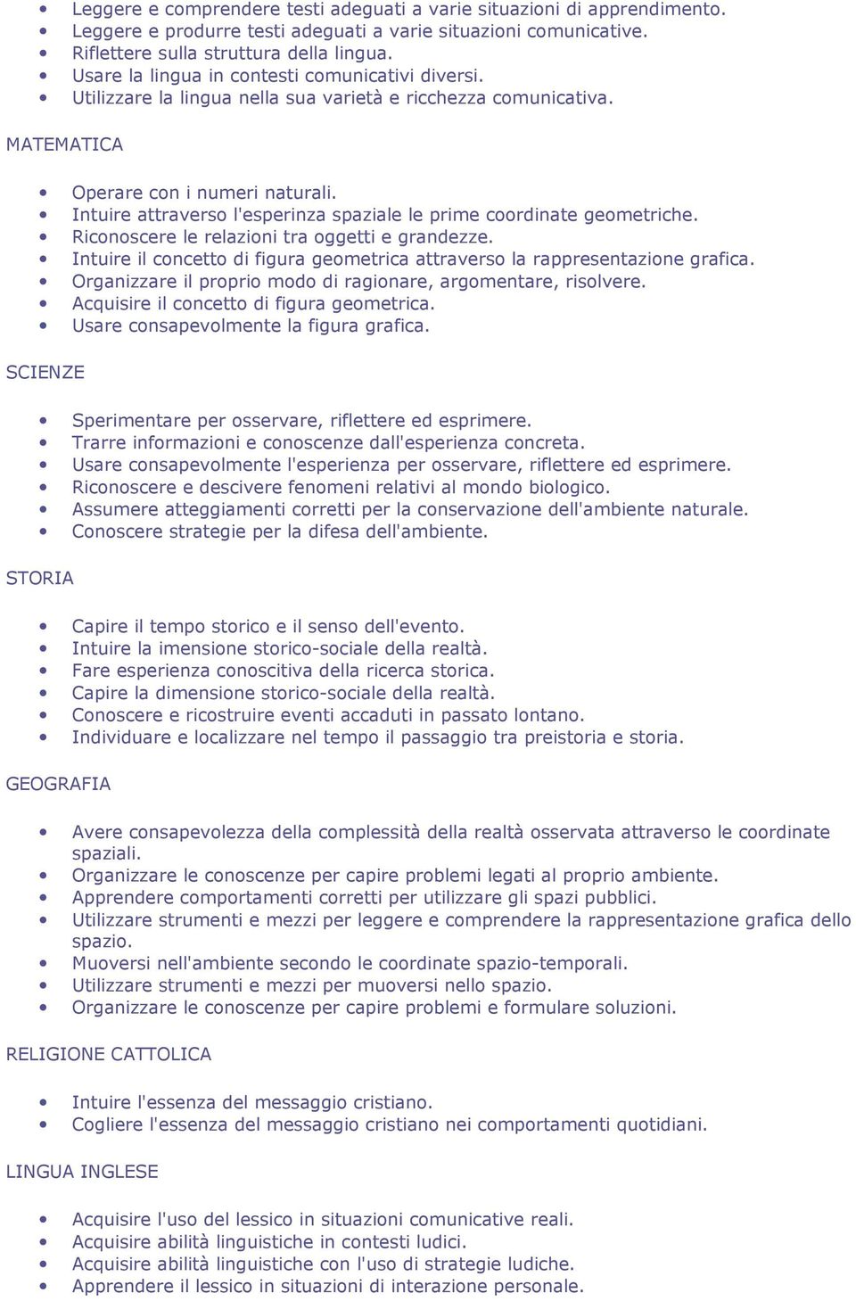 Intuire attraverso l'esperinza spaziale le prime coordinate geometriche. Riconoscere le relazioni tra oggetti e grandezze.