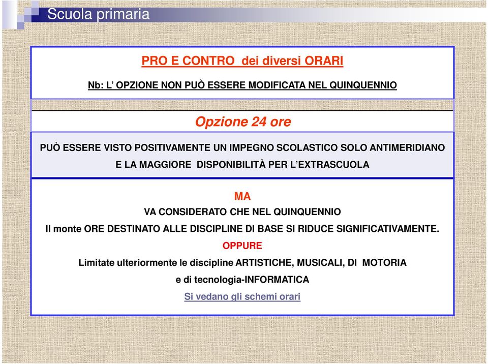 CONSIDERATO CHE NEL QUINQUENNIO Il monte ORE DESTINATO ALLE DISCIPLINE DI BASE SI RIDUCE SIGNIFICATIVAMENTE.