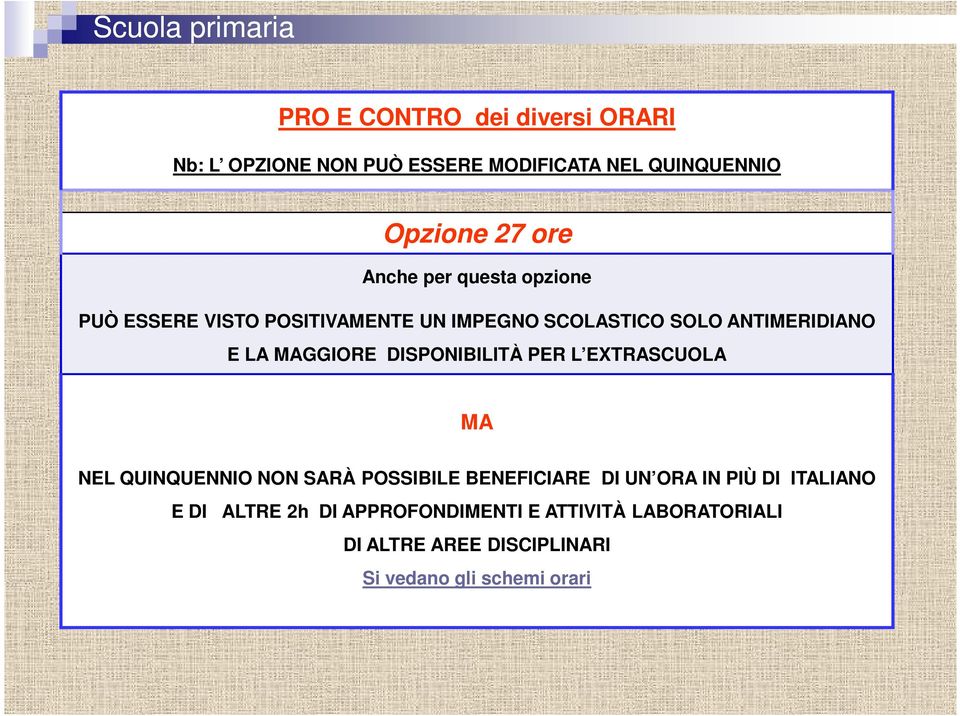 DISPONIBILITÀ PER L EXTRASCUOLA MA NEL QUINQUENNIO NON SARÀ POSSIBILE BENEFICIARE DI UN ORA IN PIÙ DI