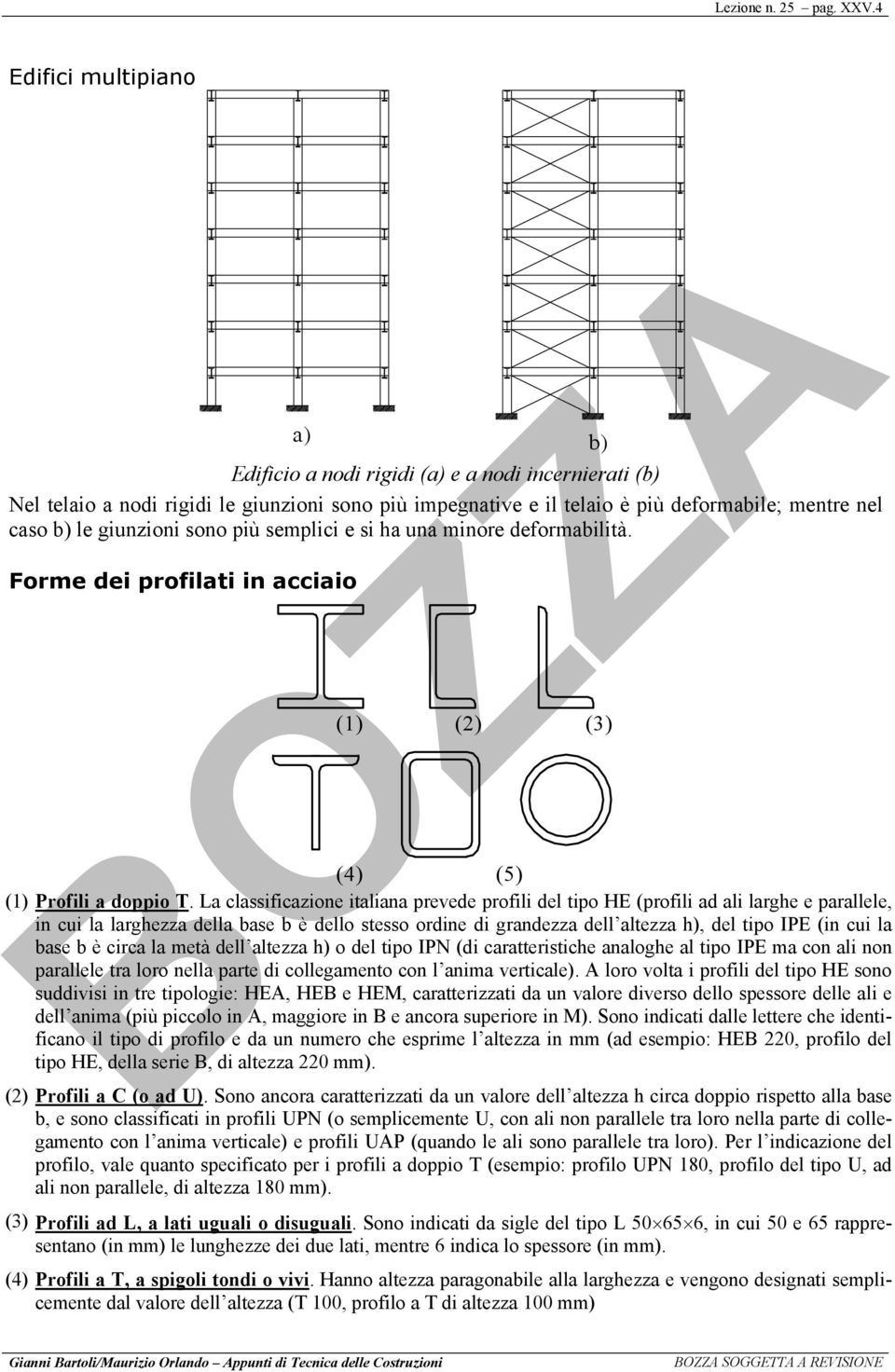 giunzioni sono più semplici e si ha una minore deformabilità. Forme dei profilati in acciaio (1) (2) (3) (4) (5) (1) Profili a doppio T.