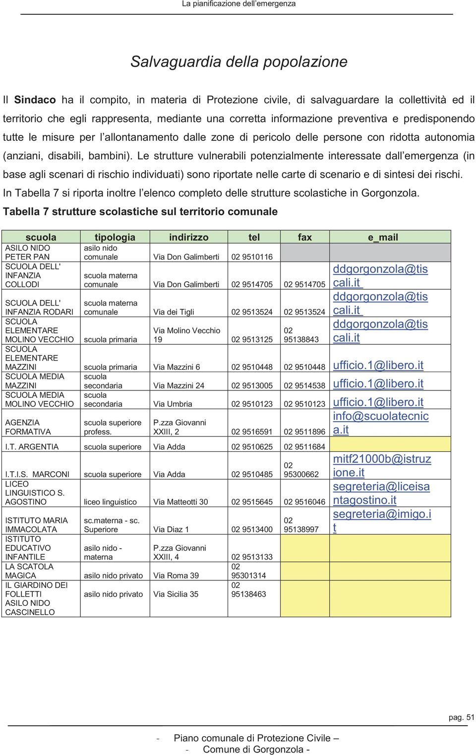 Le strutture vulnerabili potenzialmente interessate dall emergenza (in base agli scenari di rischio individuati) sono riportate nelle carte di scenario e di sintesi dei rischi.