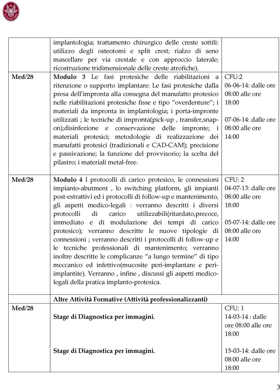 Modulo 3 Le fasi protesiche delle riabilitazioni a ritenzione o supporto implantare: Le fasi protesiche dalla presa dell impronta alla consegna del manufatto protesico nelle riabilitazioni protesiche