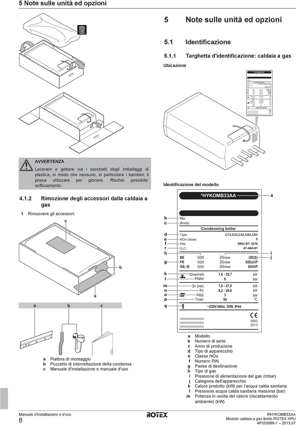 1 Trghett d'identifizione: ldi gs Uizione *HYKOMB33AA No: Anno: Condensing oiler Type: C13,C33,C43,C53,C63,C83,C93 NOx lsse: 5 PIN: 0063 BQ 3155 BE FR ES UK G20 G20 G20 G20 20mr 20mr 20mr 20mr