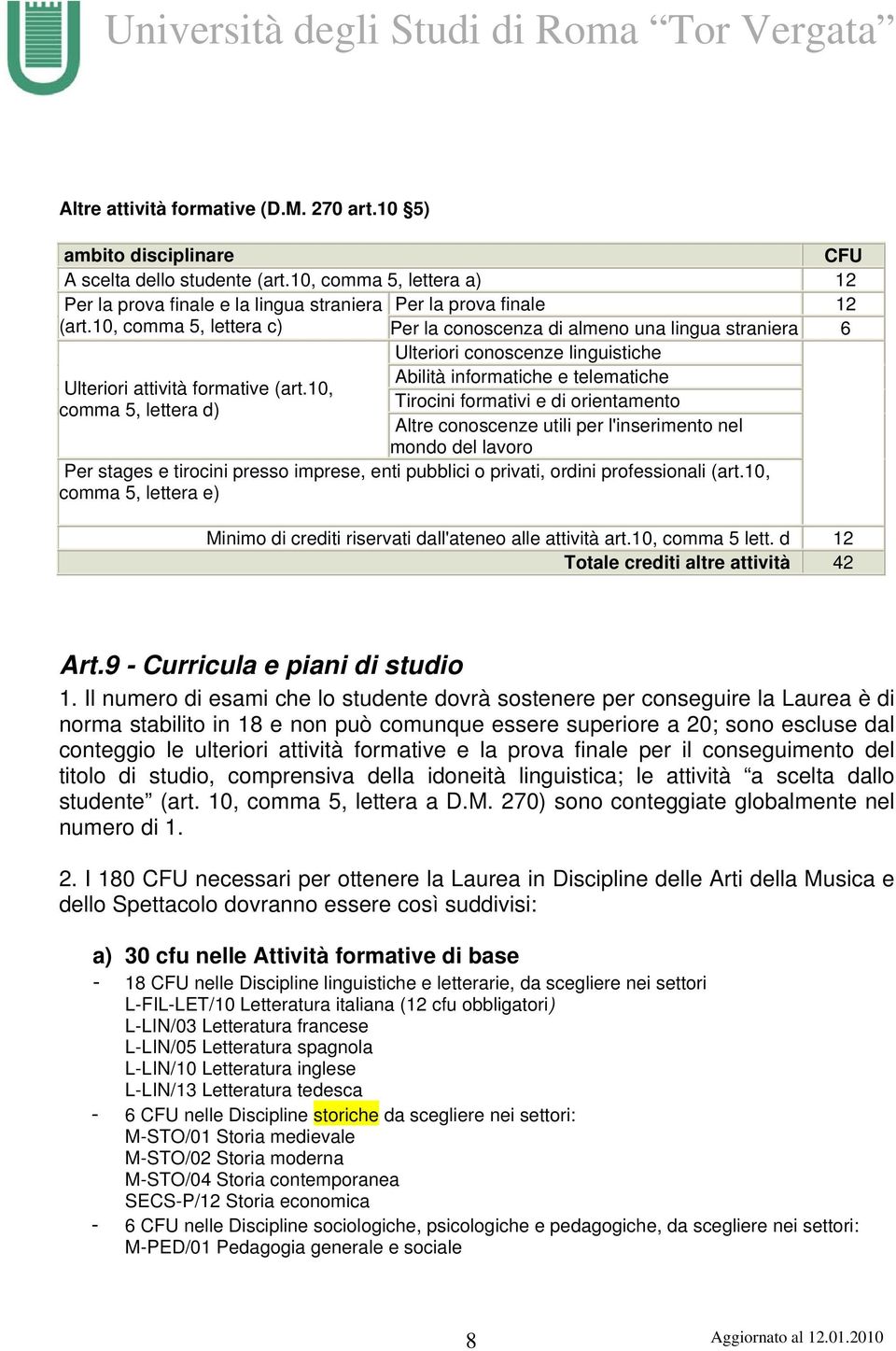 10, comma 5, lettera d) Tirocini formativi e di orientamento Altre conoscenze utili per l'inserimento nel mondo del lavoro Per stages e tirocini presso imprese, enti pubblici o privati, ordini