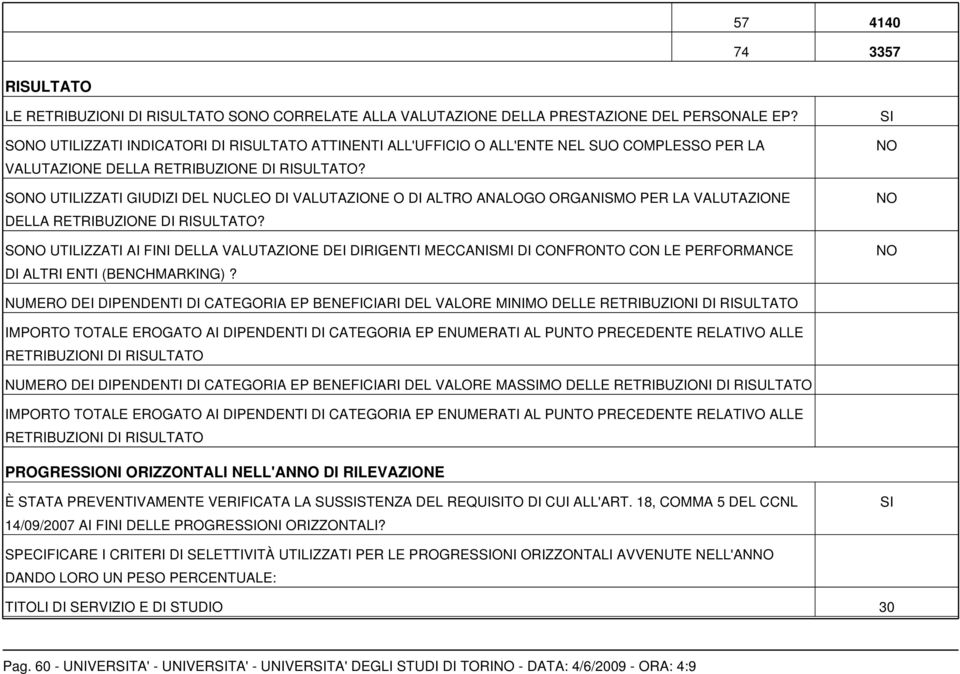 SO UTILIZZATI GIUDIZI DEL NUCLEO DI VALUTAZIONE O DI ALTRO ANALOGO ORGANISMO PER LA VALUTAZIONE DELLA RETRIBUZIONE DI RISULTATO?