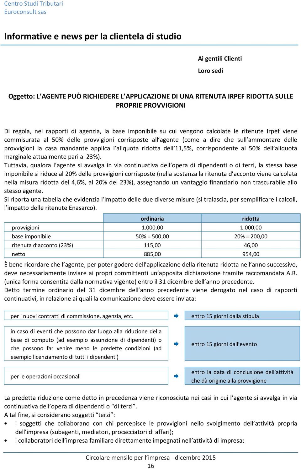 la casa mandante applica l aliquota ridotta dell 11,5%, corrispondente al 50% dell aliquota marginale attualmente pari al 23%).