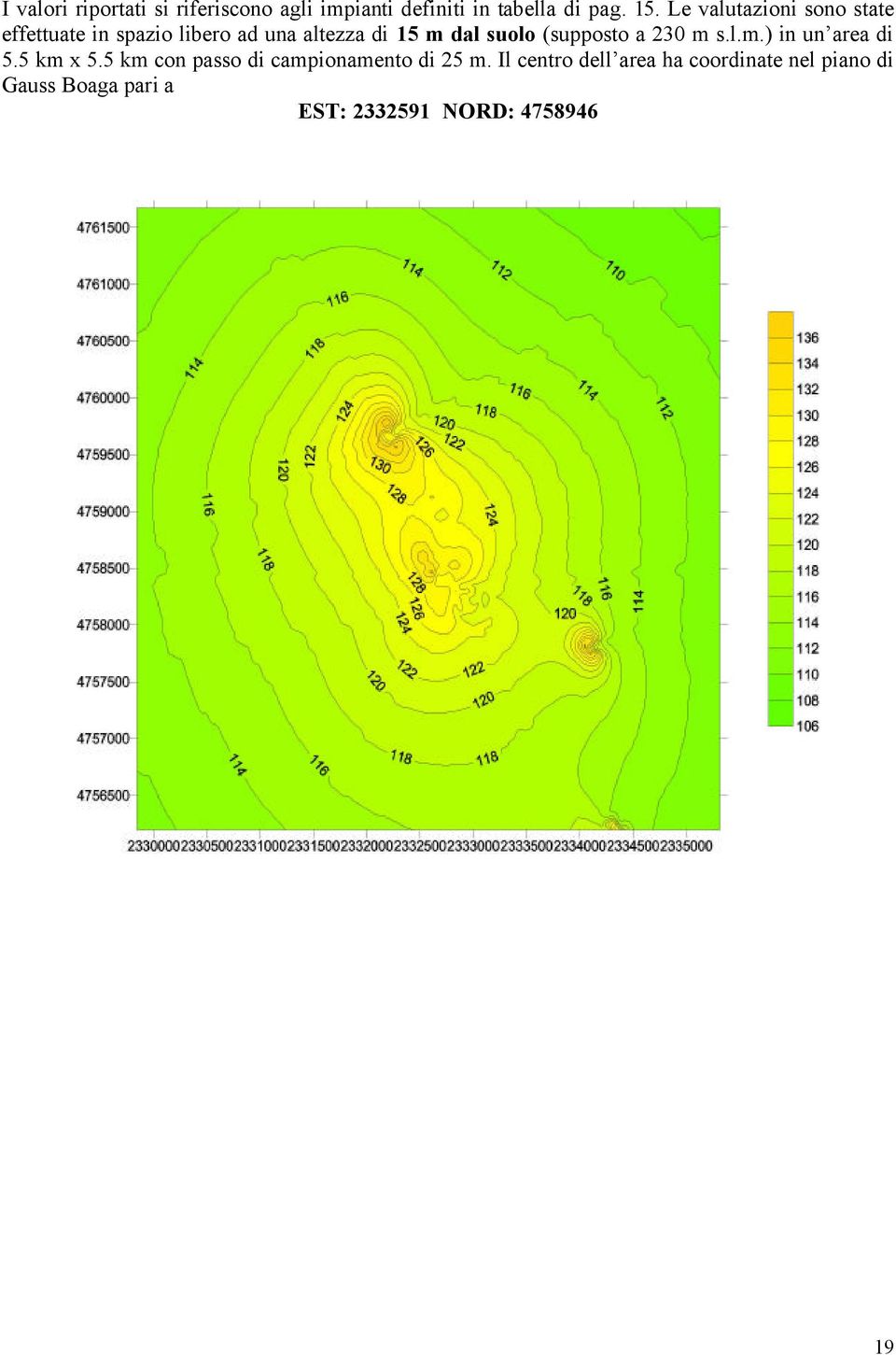 (supposto a 230 m s.l.m.) in un area di 5.5 km x 5.