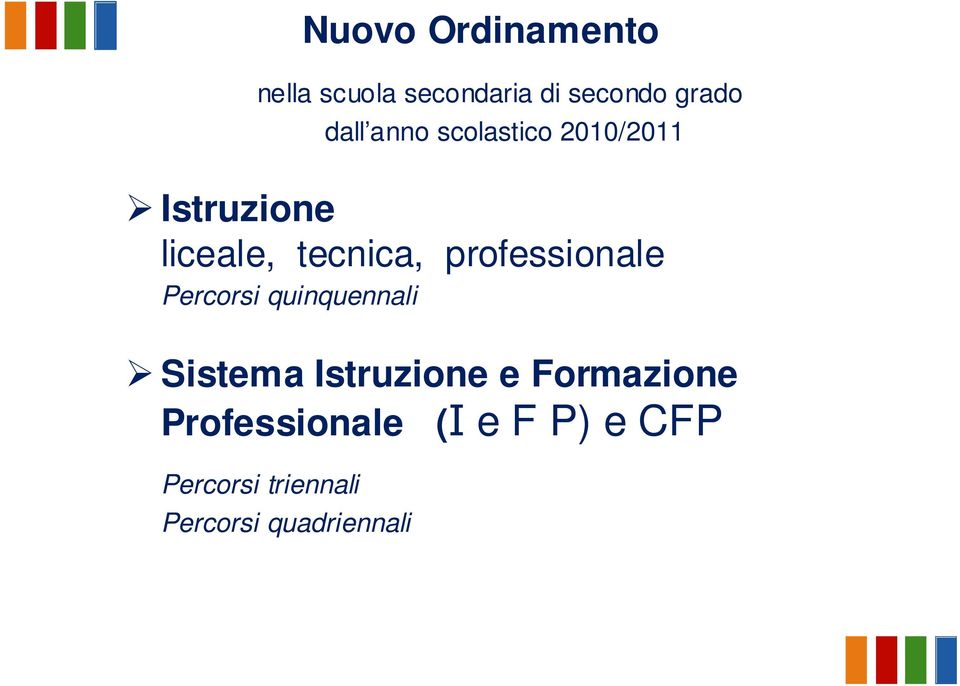 professionale Percorsi quinquennali Sistema Istruzione e