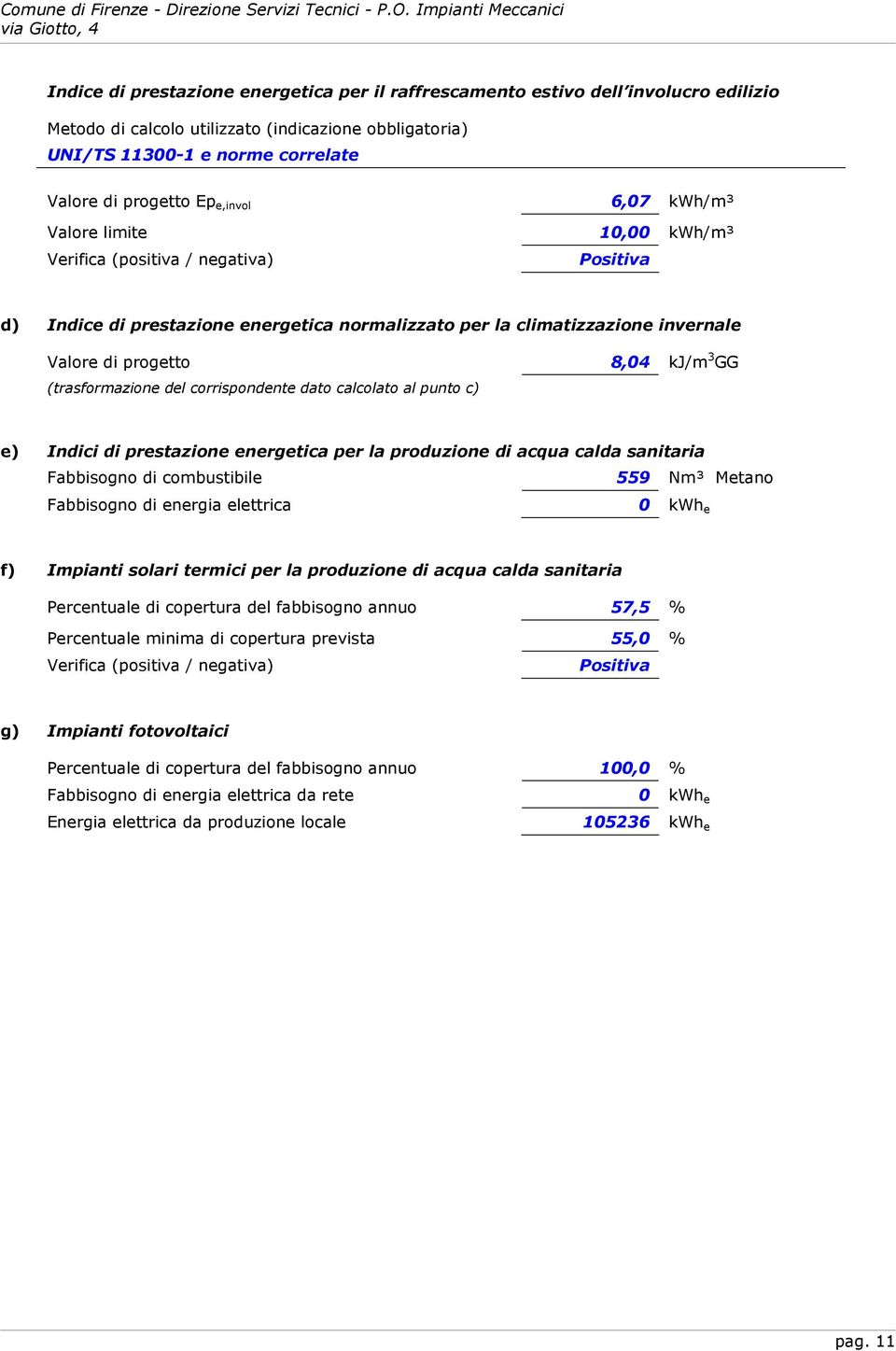 (trasformazione del corrispondente dato calcolato al punto c) 8,04 kj/m 3 GG e) Indici di prestazione energetica per la produzione di acqua calda sanitaria Fabbisogno di combustibile 559 Nm³ Metano