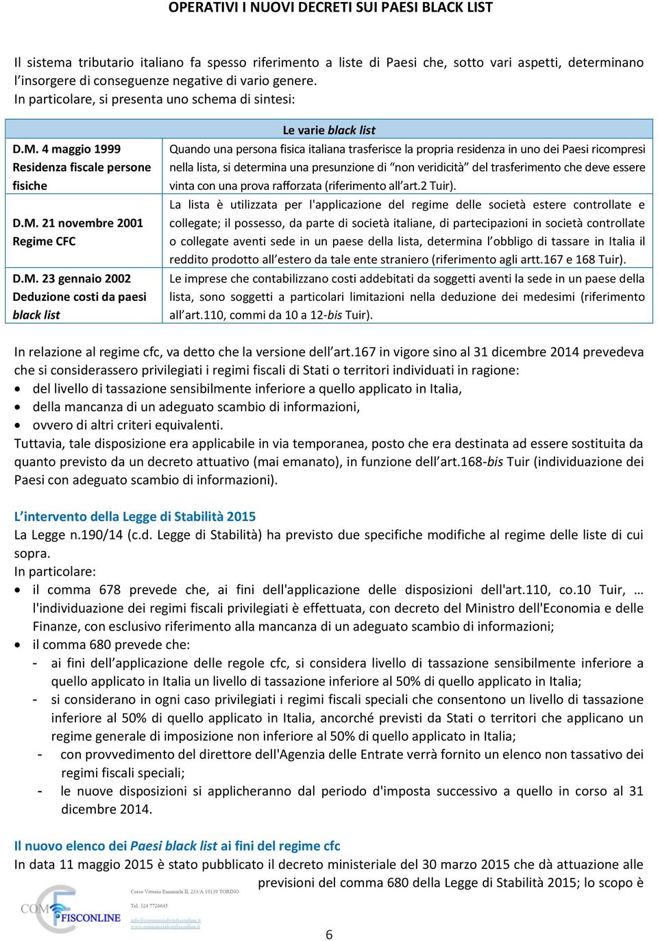 4 maggio 1999 Residenza fiscale persone fisiche D.M.