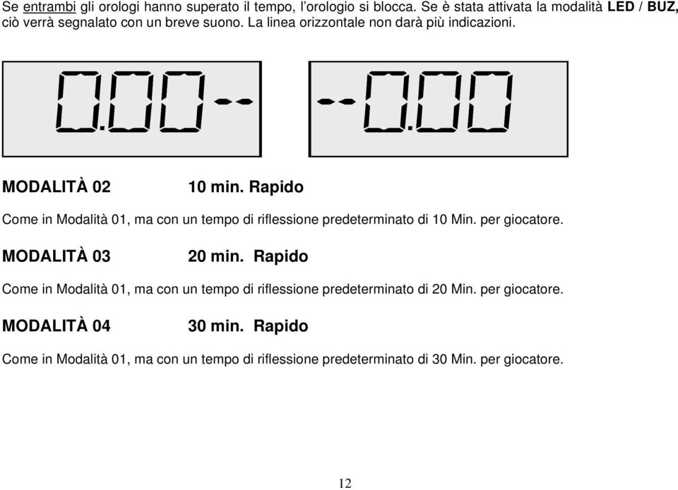 MODALITÀ 02 10 min. Rapido Come in Modalità 01, ma con un tempo di riflessione predeterminato di 10 Min. per giocatore. MODALITÀ 03 20 min.