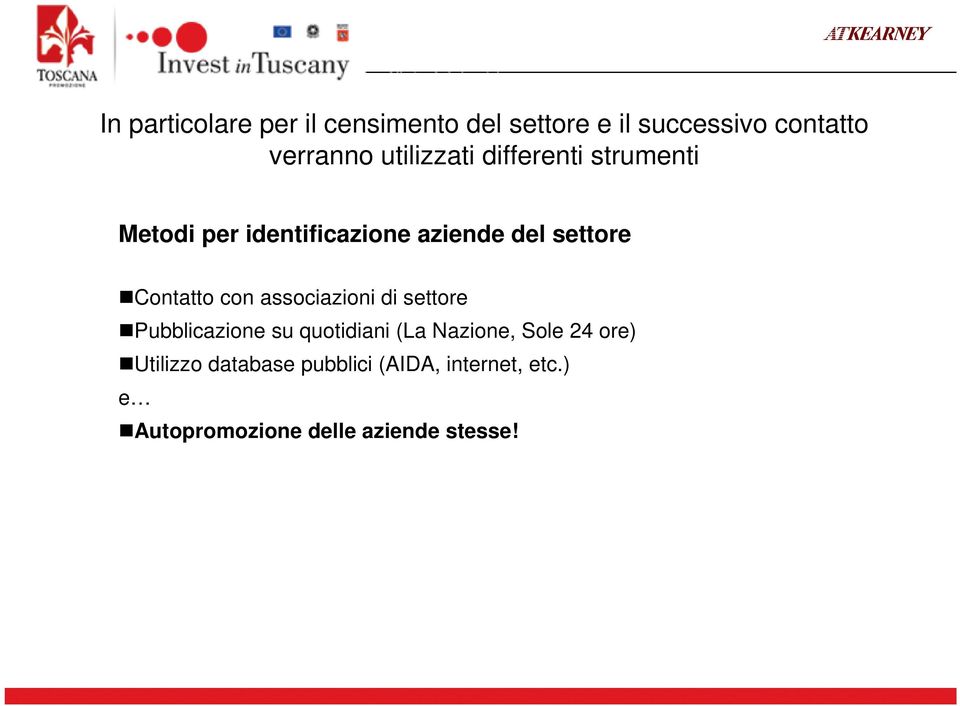 Contatto con associazioni di settore Pubblicazione su quotidiani (La Nazione, Sole