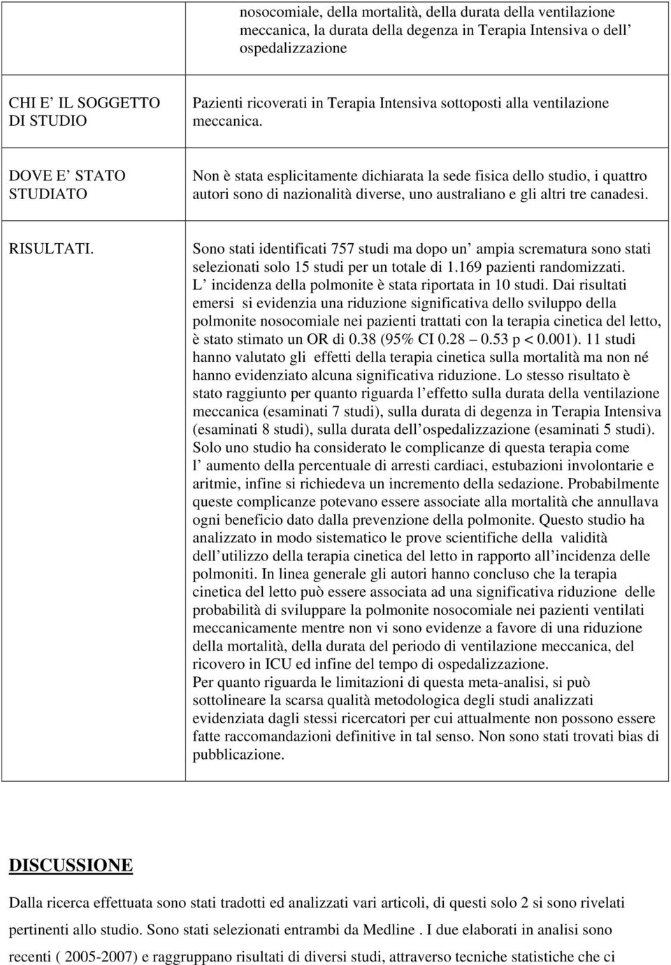 DOVE E STATO STUDIATO Non è stata esplicitamente dichiarata la sede fisica dello studio, i quattro autori sono di nazionalità diverse, uno australiano e gli altri tre canadesi. RISULTATI.