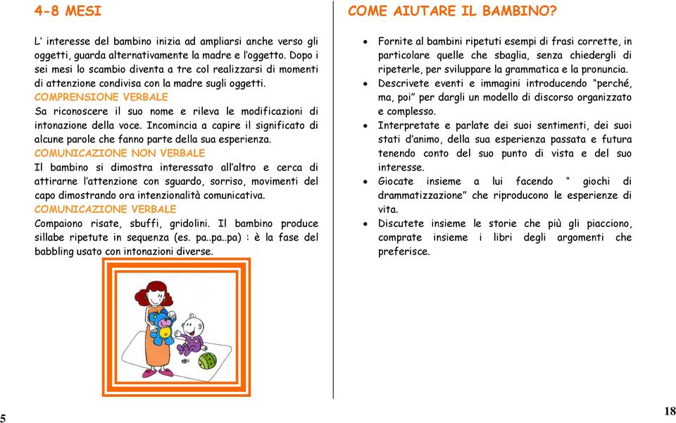 COMPRENSIONE VERBALE Sa riconoscere il suo nome e rileva le modificazioni di intonazione della voce. Incomincia a capire il significato di alcune parole che fanno parte della sua esperienza.