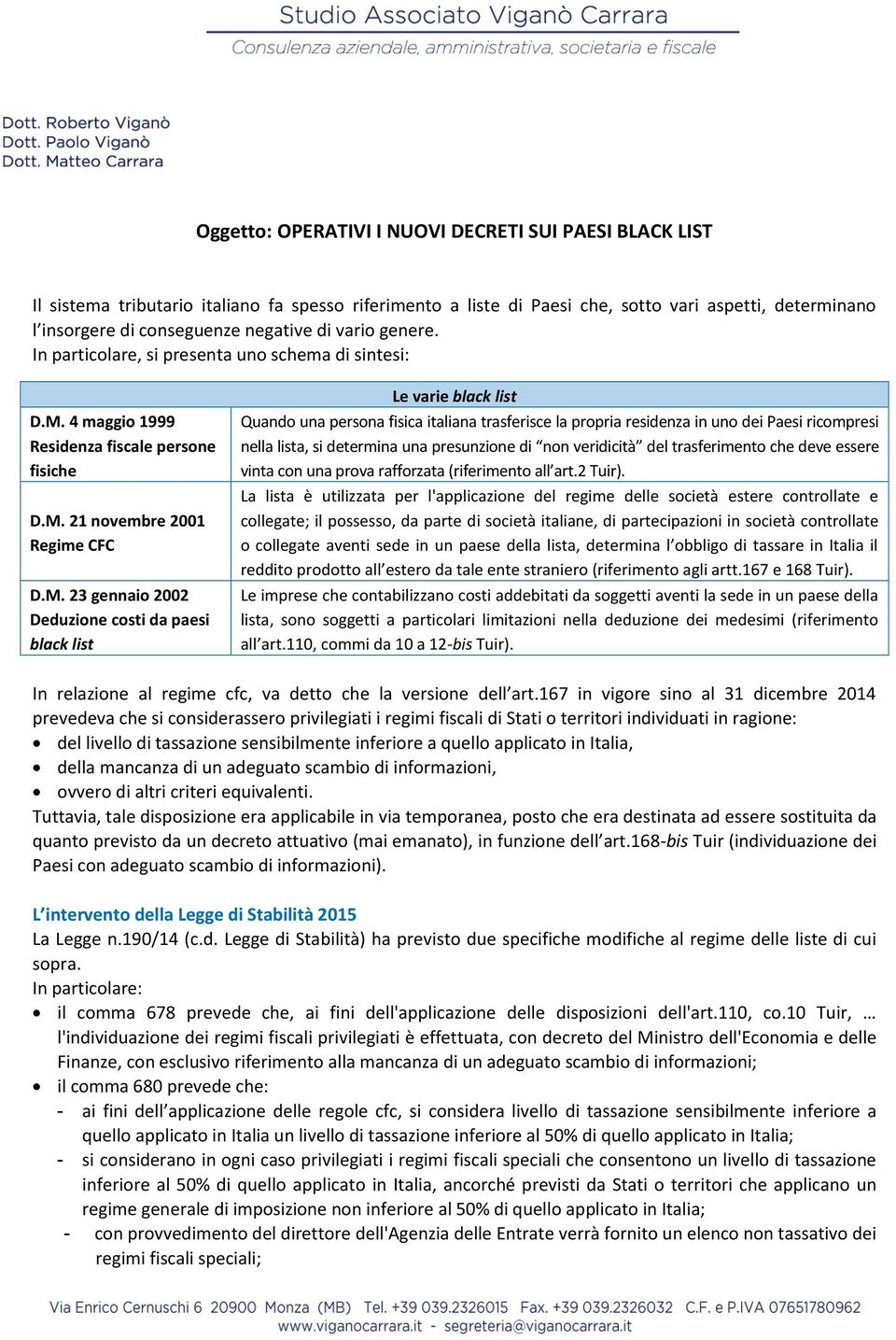 4 maggio 1999 Residenza fiscale persone fisiche D.M.