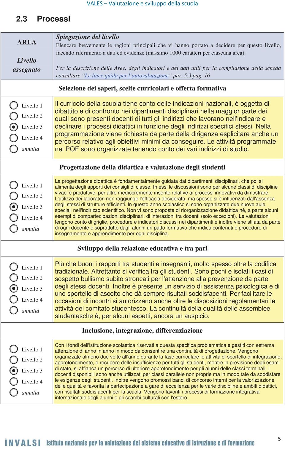 1000 caratteri per ciascuna area). Per la descrizione delle Aree, degli indicatori e dei dati utili per la compilazione della scheda consultare Le linee guida per l autovalutazione par. 5.3 pag.