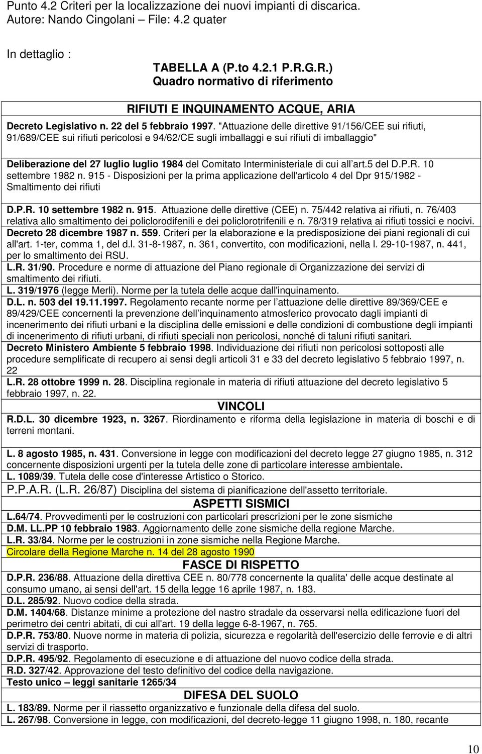 Interministeriale di cui all art.5 del D.P.R. 10 settembre 1982 n. 915 - Disposizioni per la prima applicazione dell'articolo 4 del Dpr 915/1982 - Smaltimento dei rifiuti D.P.R. 10 settembre 1982 n. 915. Attuazione delle direttive (CEE) n.