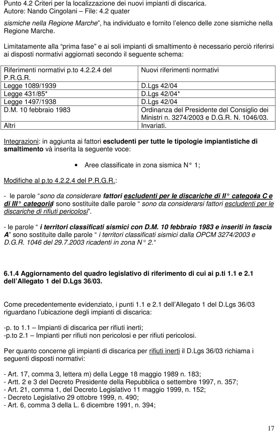 2.4 del Nuovi riferimenti normativi P.R.G.R. Legge 1089/1939 D.Lgs 42/04 Legge 431/85* D.Lgs 42/04* Legge 1497/1938 D.Lgs 42/04 D.M.