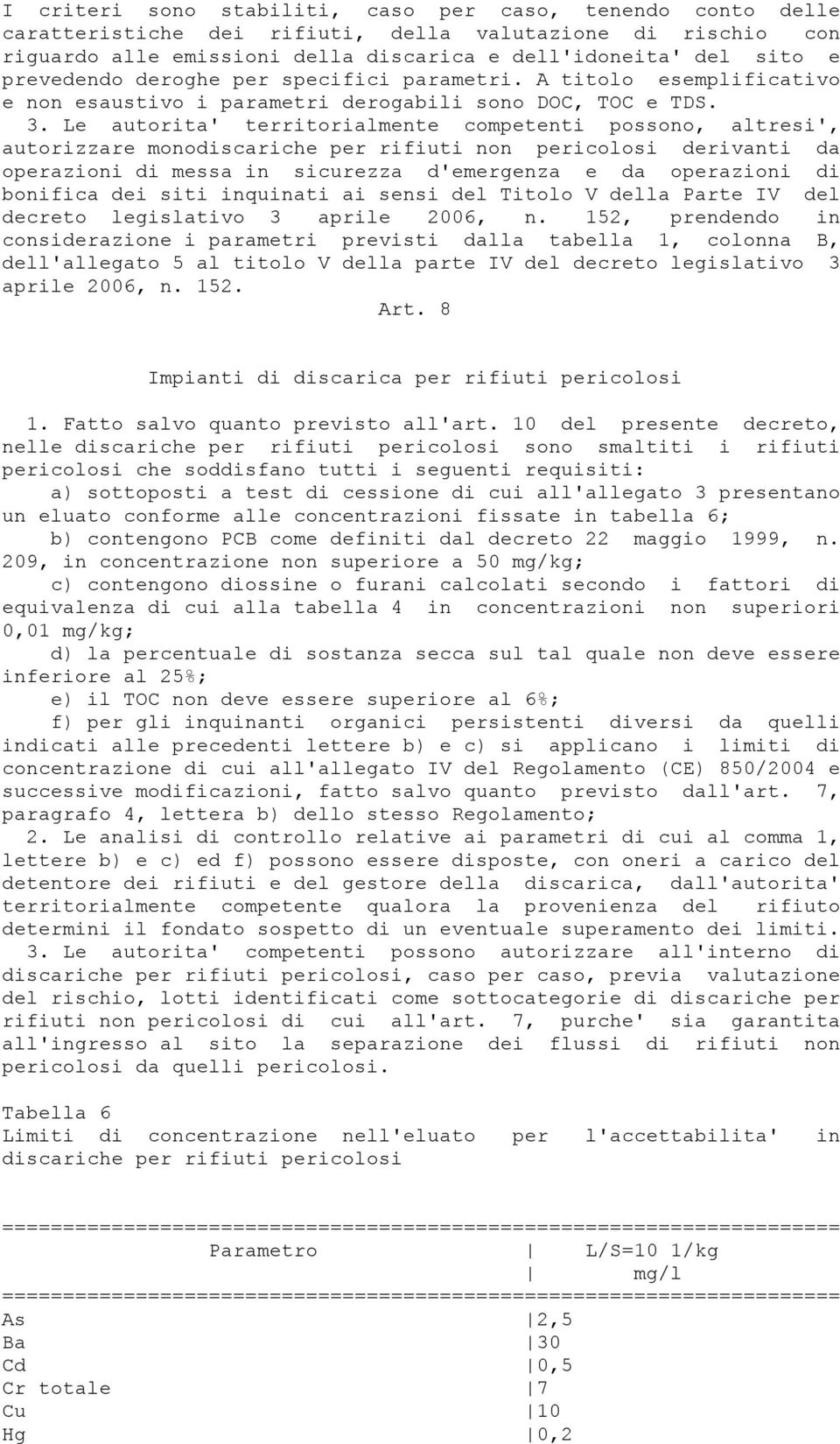 Le autorita' territorialmente competenti possono, altresi', autorizzare monodiscariche per rifiuti non pericolosi derivanti da operazioni di messa in sicurezza d'emergenza e da operazioni di bonifica