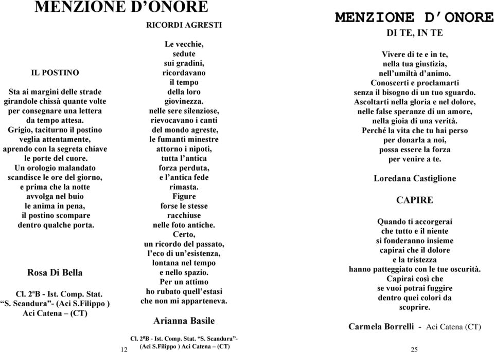 Un orologio malandato scandisce le ore del giorno, e prima che la notte avvolga nel buio le anima in pena, il postino scompare dentro qualche porta. Rosa Di Bella Cl. 2ªB - Ist. Comp. St