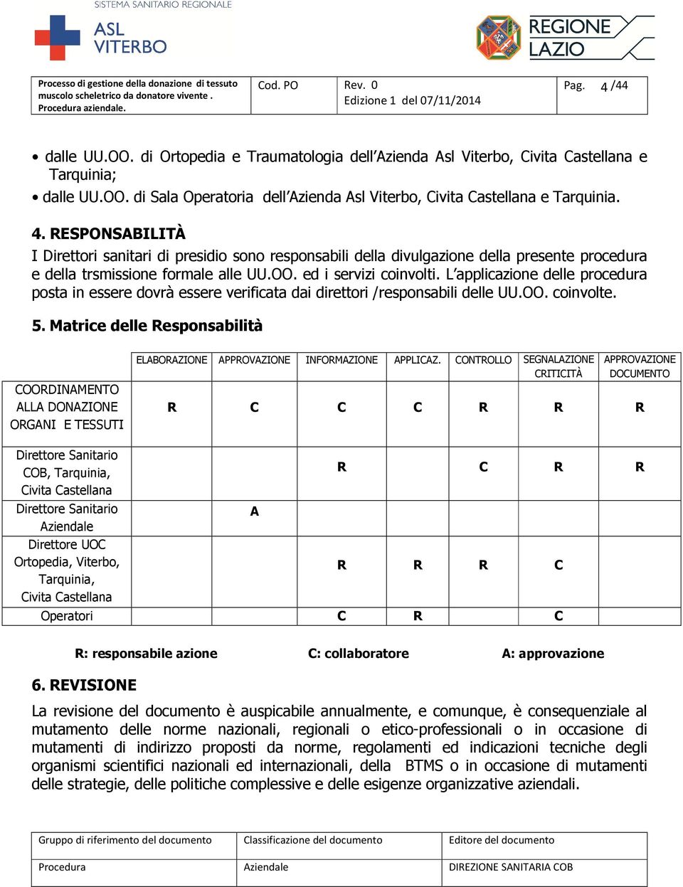 L applicazione delle procedura posta in essere dovrà essere verificata dai direttori /responsabili delle UU.OO. coinvolte. 5.