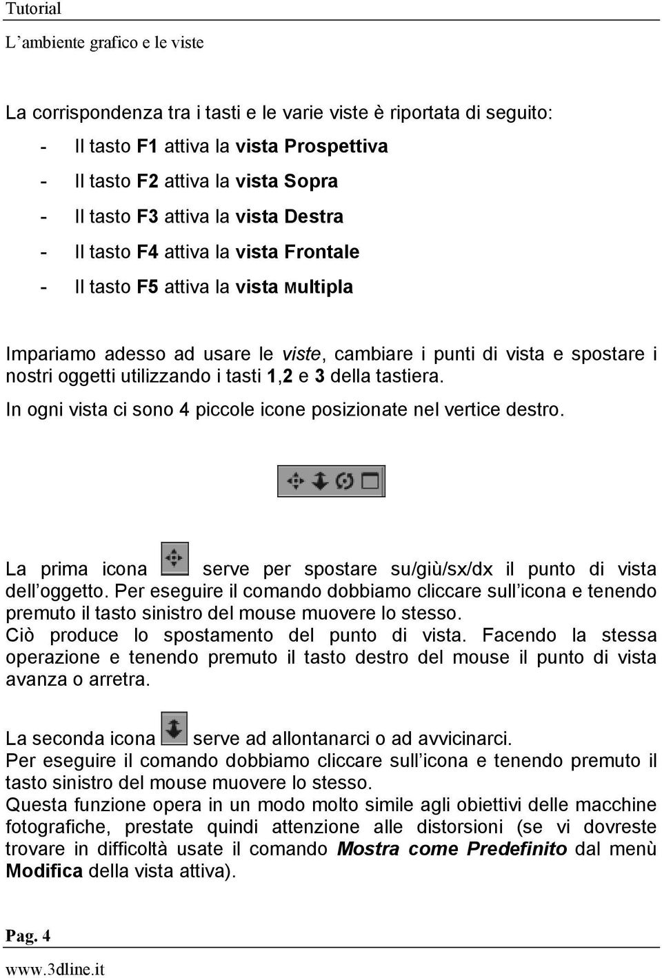 In ogni vista ci sono 4 piccole icone posizionate nel vertice destro. La prima icona serve per spostare su/giù/sx/dx il punto di vista dell oggetto.