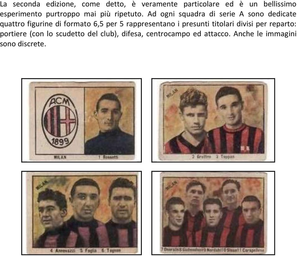 Ad ogni squadra di serie A sono dedicate quattro figurine di formato 6,5 per 5