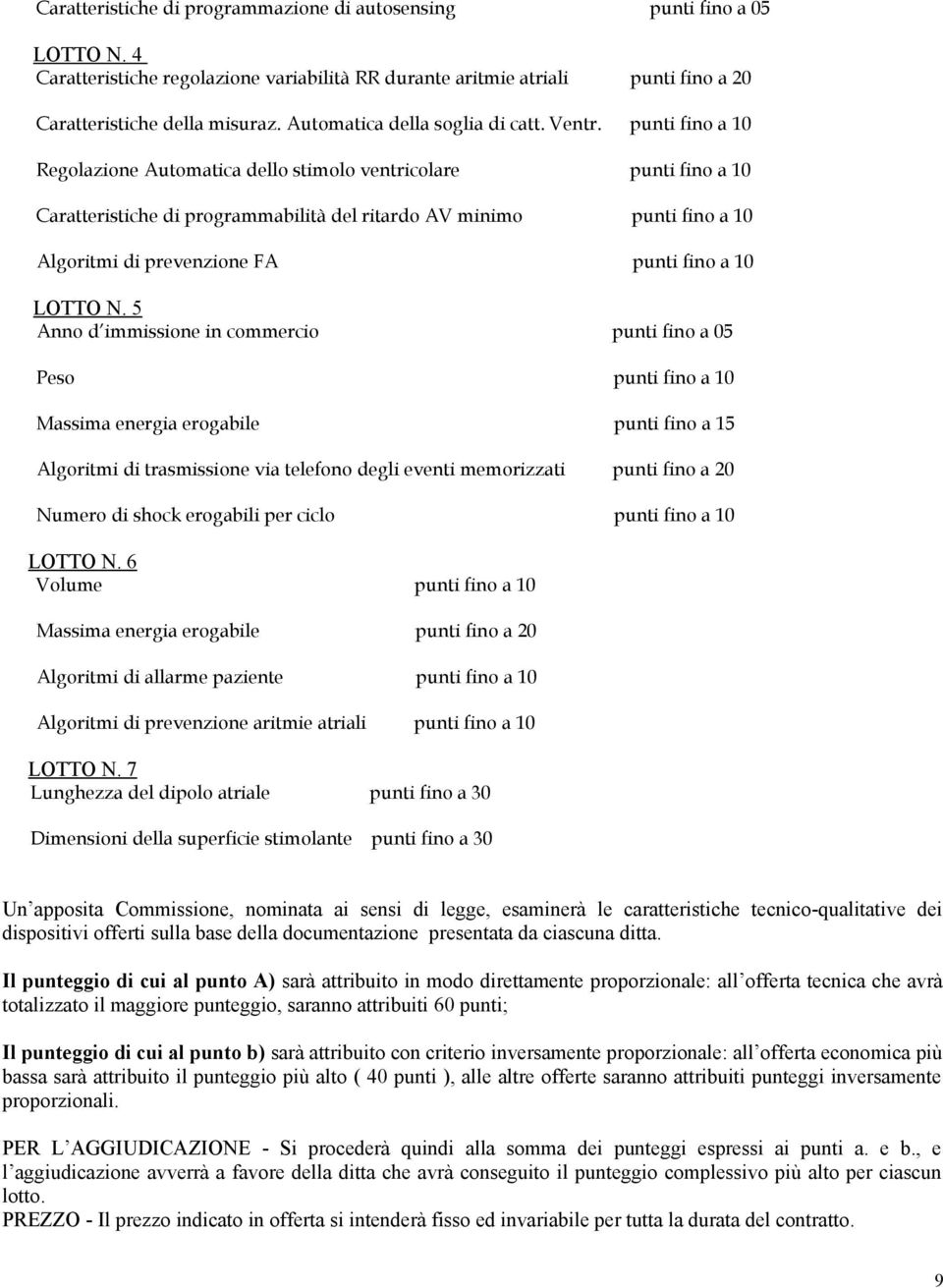 punti fino a 10 Regolazione Automatica dello stimolo ventricolare punti fino a 10 Caratteristiche di programmabilità del ritardo AV minimo punti fino a 10 Algoritmi di prevenzione FA punti fino a 10